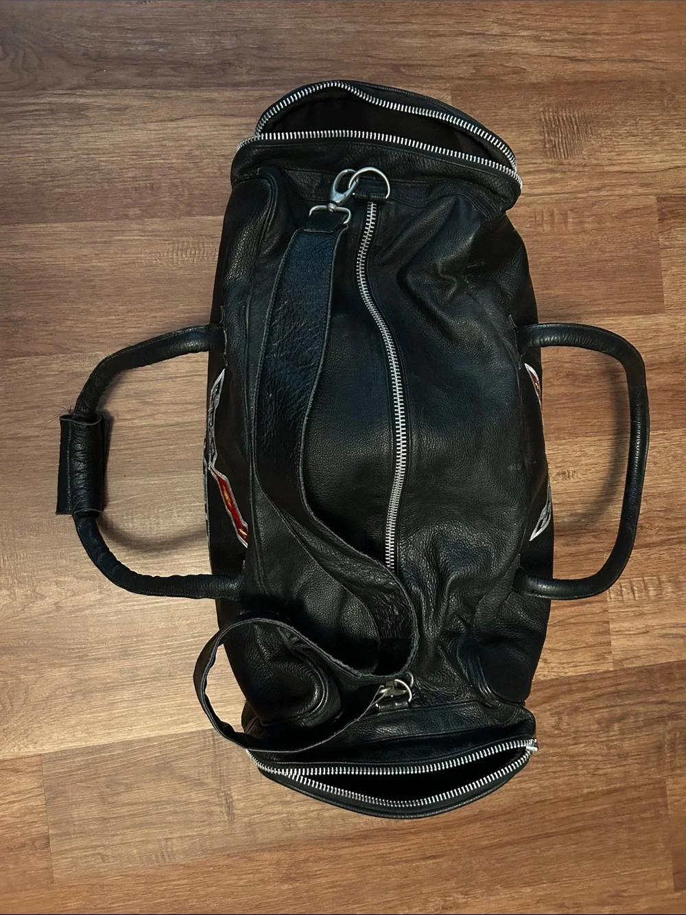 Corvette Black Leather Duffel Bag with Embroidered Crest